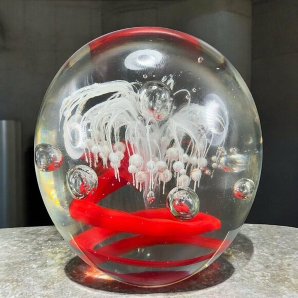 Dynasty‎ Gallery Large Art Glass Paperweight Figurine Heavy Orb Bubbles Swirls